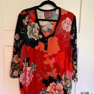 Johnny Was red & black floral top Large